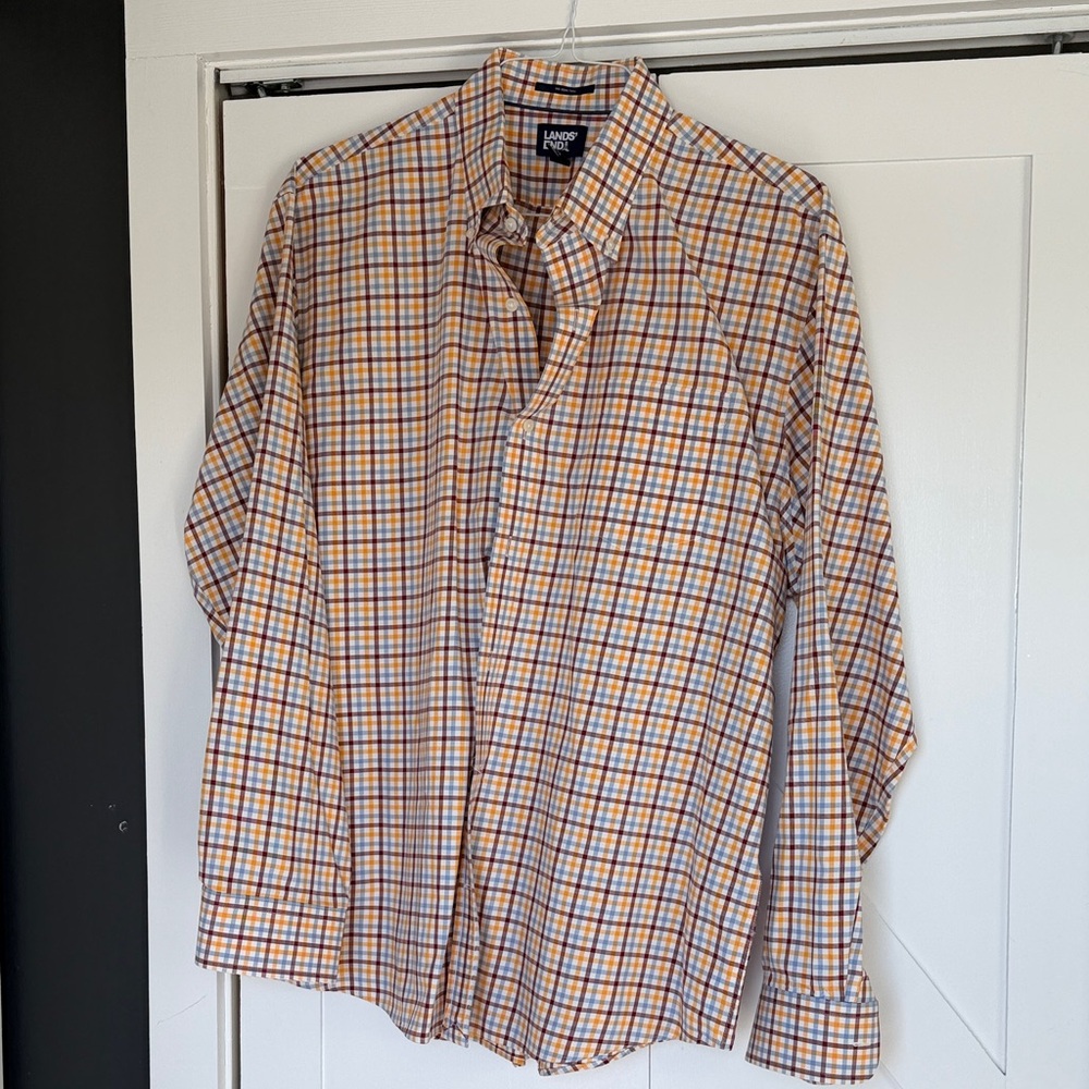 Lands' End Men's No Ieon Twill Traditional Fit Plaid Shirt